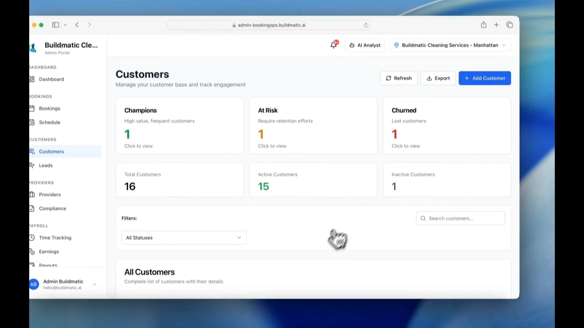 Customer management with retention KPIs