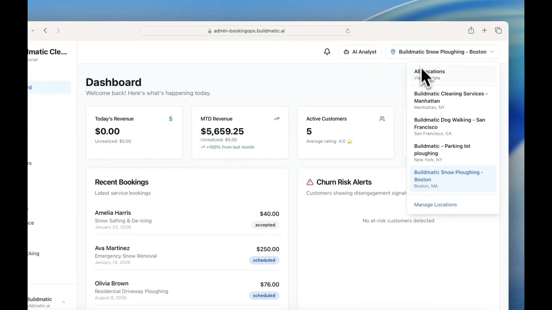 BookingOps admin dashboard