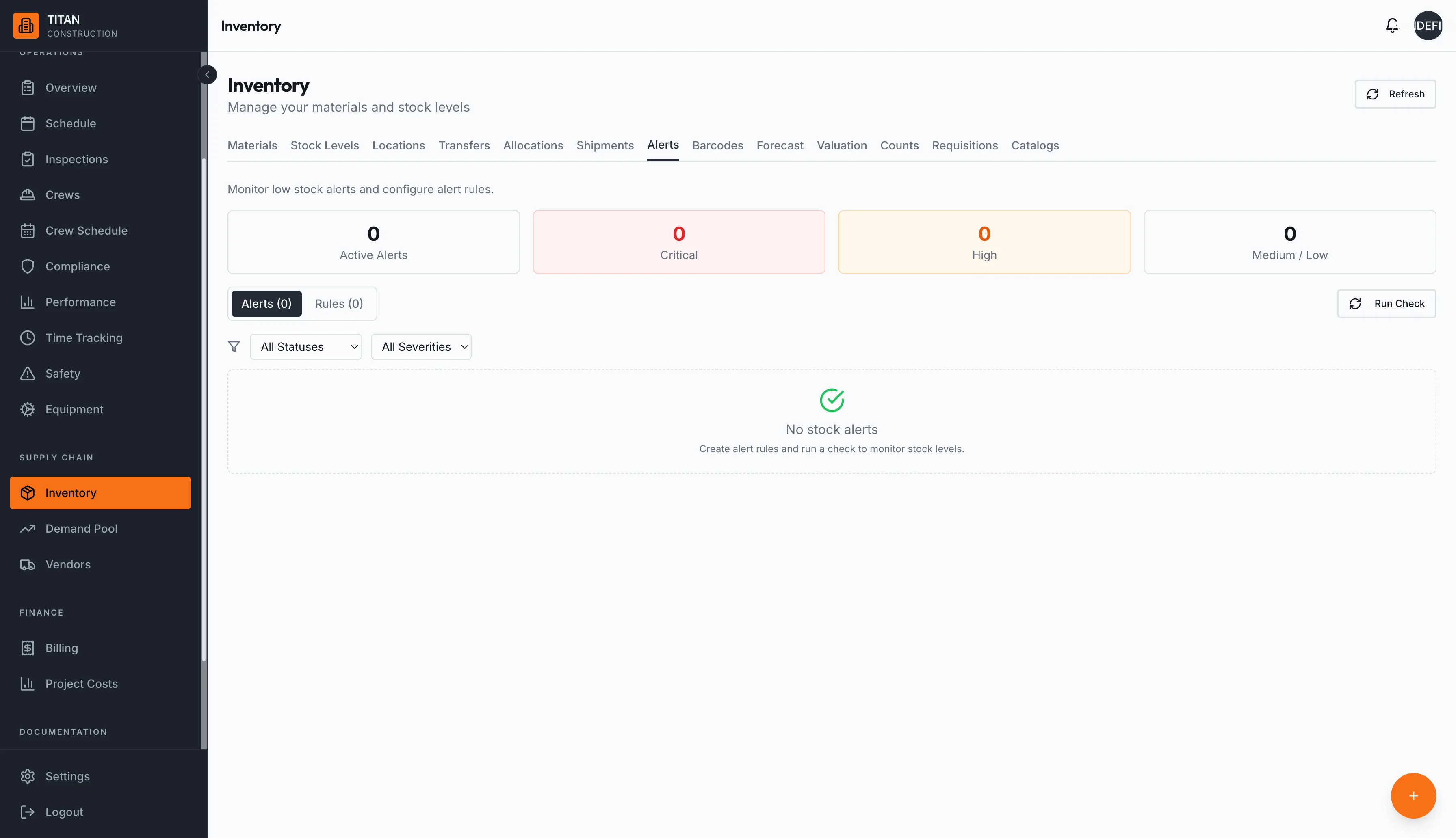 Inventory management with stock levels across multiple warehouses